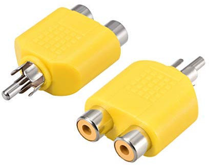 RCA Maschio a 2 RCA Femmina Connettore Splitter Adattatore Accoppiatore Giallo 2 pz per Stereo Audio Video AV TV Cavo Convertitore