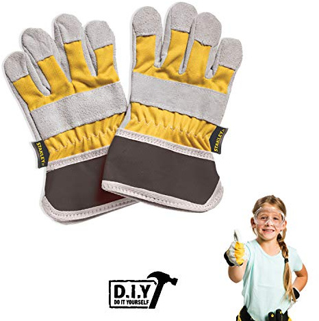 Stanley Jr. Guanti da lavoro per bambini – realizzati in materiale robusto e durevole per una protezione ottimale durante il gioco ed esplorazione, giallo-nero