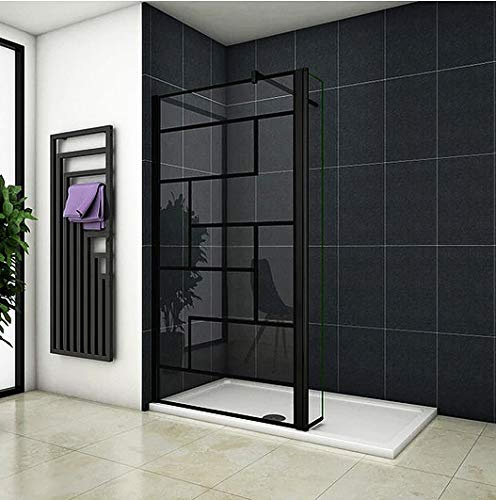 Aica Sanitär 70x200cm Walk in Duschwand 8mm NANO Glas Dusche Duschabtrennung Schwarz mit 30cm Drehbares Panel