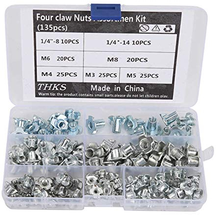 135 stücke M3 / M4 / M5 / M6 / M8 Kohlenstoffstahl Vier Klauenmutter Sortiment Kit für Möbelschrank Türanschluss DUO ER