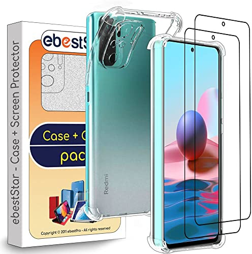 ebestStar - Funda para Xiaomi Poco M5s, Redmi Note 10 10S, Carcasa Silicona Transparente, Capa Protectora TPU Antigolpes, Bordes Reforzados, Transparente + Cristal Templado x2