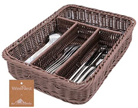 myHomeBody Rechteckiger Weidenkorb-Utensilienhalter, Utensilien-Organizer, Utensilien-Schubladen-Organizer, Besteck-Organizer für die Küche, Küchenzubehör, 1 Stück, Dunkelbraun