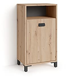 byLIVING Bad-Seitenschrank Wellness/Bad-Kommode Artisan Eiche Optik hell-braun/Griff Metall schwarz/Bad-Schrank mit 1 Tür und 1 offenes Fach/B 42, H 77,5, T 31 cm