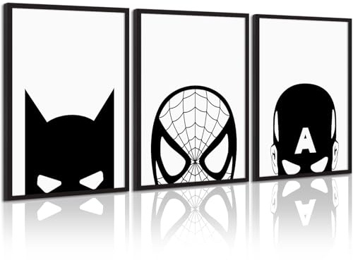 Superhelden-Spiderman-Leinwandkunst, schwarz-weiß, Kinderzimmer, Wandkunst, Superhelden-Poster, Spiderman-Bilder, Malerei, Wanddekoration, Superhelden-Poster für Kinderzimmer, Jungenzimmer, 30,5 x