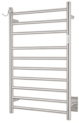 NORTTA Wall Mounted Towel Warmer 10 Bars with Plug-in and Hardwired Options 3 Working Modes Brushed Stainless Steel 21” W 34” H