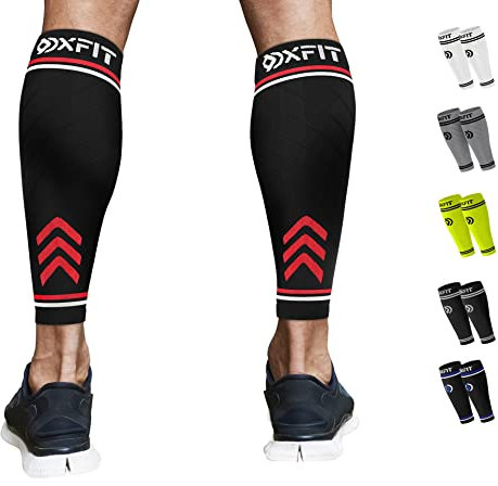 OXFIT Calf Compression Sleeve for Men & Women - Shin Splints Support, Calf Sleeves Ideal for Running, Injury Recovery, Leg Socks, Muscle Cramps - Pair (S, Red)