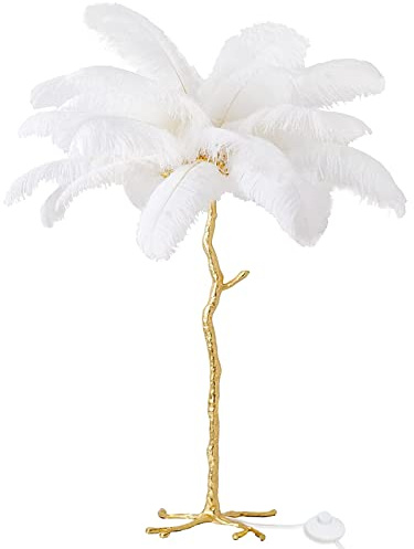 YHYYU Stehlampe mit Federn, 170cm LED Dimmbar Eck Federlampe | Moderne Stehleuchte, Straußenfeder Leseleuchte aus Kunstharz, Ostrich Feder lamp für Wohnzimmer und Schlaf (170cm, Weiß)