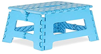 Relaxdays Klapphocker faltbar, Camping Hocker, Kinder Badhocker, bis 150 kg, Kunststoff, HxBxT: 22 x 35 x 28 cm, blau