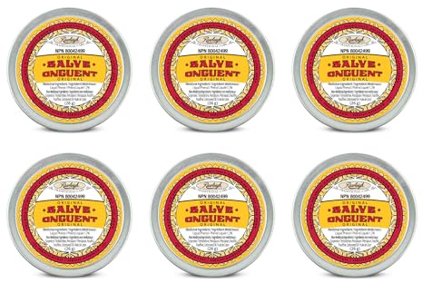 Rawleigh Antiseptic (Original) Yellow Salve Small Tin: 0.96 oz, Natural, Multi-Purpose Ointment Soothes Skin Cuts, Bruises, Irritations, with Turpentine, Phenol, Cottonseed Oil - Pack of 6