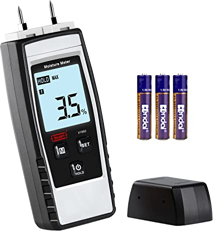 XinJiaYi Humidimètre numérique 8 en 1 pour bois de chauffage, bois, cloison sèche, brique, plâtre, sol - Détecteur de fuite d'eau et testeur d'humidité - Gris