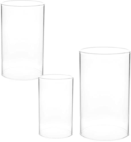 Transparenter Zylindrischer Kerzenschirm 3 Stück aus Borosilikatglas | Offenes Röhrendesign, Klare Formgebung, für Säulenkerzen, Einfache Struktur, Langlebig im Einsatz