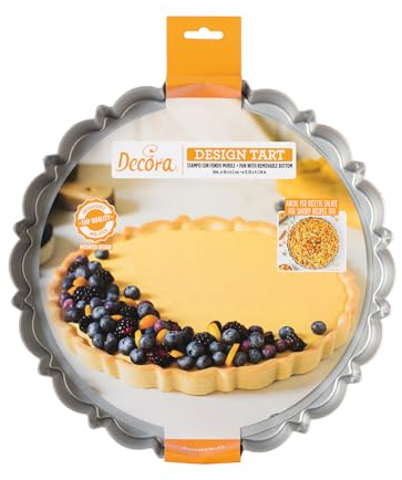 Decora 0075053 Stampo per Crostata con Fondo Mobile da Ø 30 X 3 H Cm, in Acciaio Antiaderente, Tonda, per sformare Dolci facilmente, Design Professionale Registrato, Brevettato