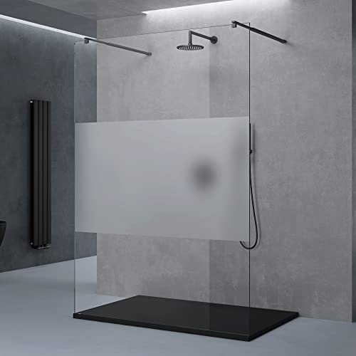 doporro Box Doccia Walk-In 130x200cm, Parete Doccia Anticalcare in Vetro Parzialmente Smerigliato 8mm con Bracci Sostegni Telescopici in Acciaio MMBR3 Nero
