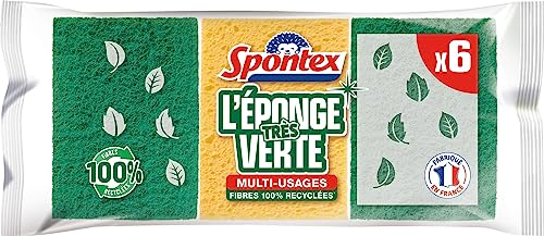 SPONTEX - Rascador de Esponja Muy Verde – 6 esponjas raspadoras Verdes – Resistente y Respetuoso con el Medio Ambiente - Compuestas de Fibras 100% recicladas