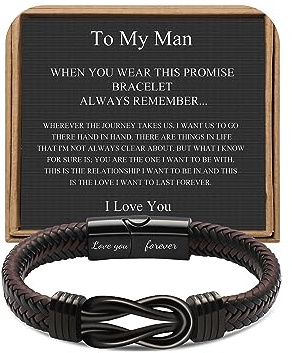 JoycuFF Anniversary Birthday Gifts for Him Boyfriend Husband To My Man Gift from Girlfriend Wife Knot Leather Bracelet for Men Always Linked Together Mens Bracelets Leather