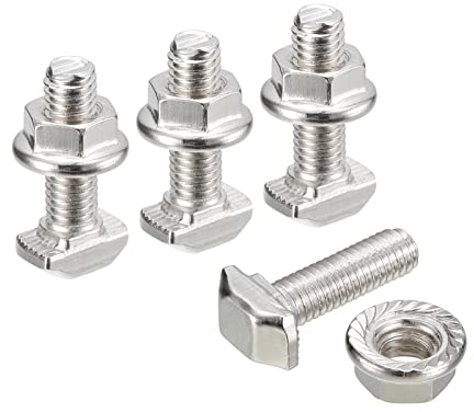 sourcing map M5X16mm T Fente Jeter-intérieur fermer et M5 Hexagone Bride Écrou Ensemble, 10 Ensembles Marteau Tête T-boulon T Forme Goujon Coulissant Vis pour 20 Série Aluminium Profil