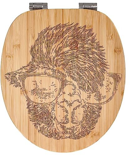 banjado® Hochwertig gravierter Design WC Sitz Bambus Absenkautomatik Lama/Toilettendeckel mit Absenkautomatik Holz/Bambus Klodeckel/WC-Sitz für alle gängigen Toiletten