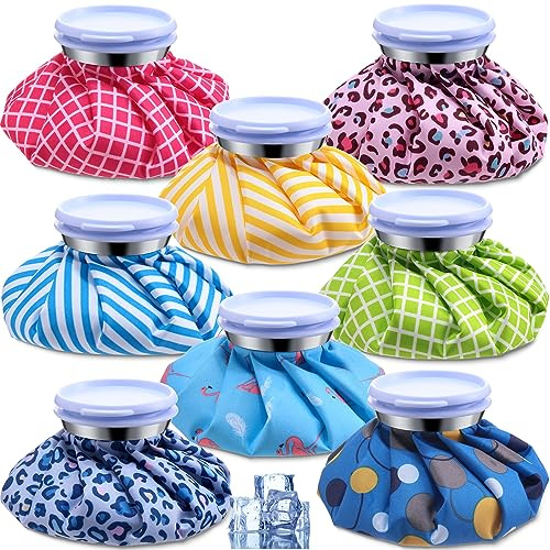TrelaCo 8 Pcs Ice Pack for Injuries Reusable with Screw Refillable Reusable Hot and Cold Bag for Sport Injuries Head Shoulder Back Neck Knee Pain Relief, 8 Colors, 6 Inch