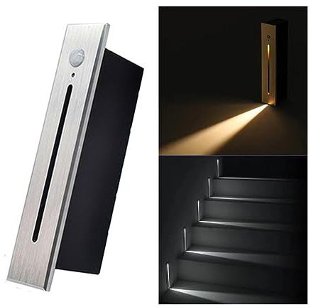 3W LED Stair Light with Motion Sensor, Recessed Wall Light AC85-265V Step Light IP20 IP65 Waterproof Staircase Lamp, Indoors Outdoors Garden Balcony Corridor 3000K IP20SilverBrushed