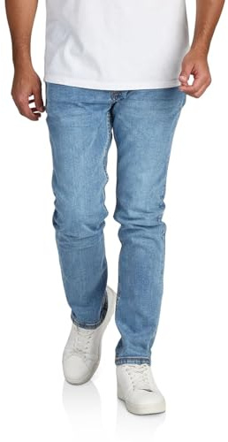 DENIMFY Jeans herr stretch rak passform DFMiro jeansbyxor bomull denim blå svart grå 30 31 32 33 34 36 38 40, Mellanblå denim (M236), 34W / 32L