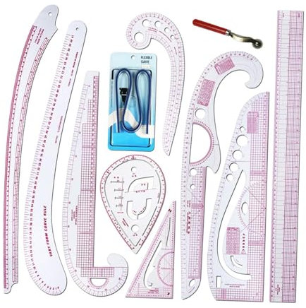 harayaa Metrisches Lineal-Set, Schneider-Lineal, biegbare Blusen-Tuch-Design-Schablonen, französisches Kurvenlineal-Set für Schneider und Designer zum Zeichnen, Heimwerken, Nähprojekt, 11 Stück