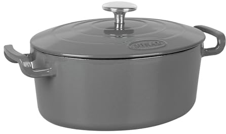 Sitram 715406 Sitrabella Schmortopf, oval, aus emailliertem Gusseisen, Länge 26 cm, 4 l, außen emailliert, grau, innen weiß, für alle Wärmequellen einschließlich Induktion – ideal für 4-5 Personen