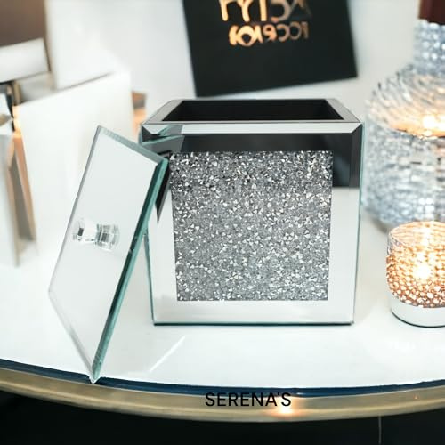 SERENA'S Schmuckkästchen aus verspiegeltem Glas, quadratisch, Schmuckkästchen, verspiegelt, Schmuckkästchen, Schmuckkästchen, silberfarben, JH-FG0112F