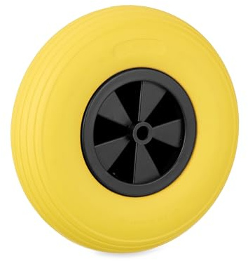 Relaxdays Schubkarrenrad 3.50-6, Vollgummi, Kunststofffelge, Ersatzrad Schubkarre, pannensicher, 100 kg, gelb/schwarz