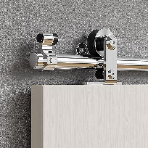 ETIASQSA 244CM/8FT Schiebetür Schiene Schiebetürbeschlag Edelstahl Schiebetürsystem Komplettset mit Bodenführung für 1 Holztür(T Form)