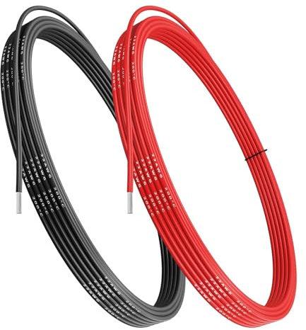 Gruiqrd 22 AWG 0,32 mm² cavo elettrico in silicone collegare 5 metri [2,5 metri nero, 2,5 metri rosso] morbido e flessibile, a bassa impedenza, 60 fili di filo di rame da 0,08 mm per fai da te