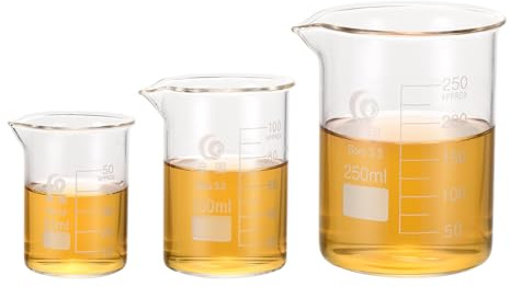 PATIKIL 50/100/250ml Low Form Glass Beaker, 3Pcs 3.3 Borosilicate Glass Beakers Graduated Measuring Cup with Spout for Lab Experiment, Cooking and Baking, Clear