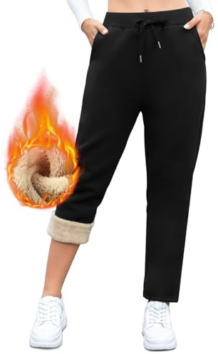 Pantalon Jogging Femme Chaud Hiver Thermique Doublé Polaire Coton Pantalons Taille Haute Large Survetement de Sport Ski Training Yoga Fitness L Jambe Droite Noir