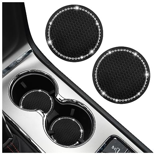2 Pezzi Sottobicchiere per Auto,Sottobicchieri Auto con Strass Luccicanti,Universale Antiscivolo Sottobicchieri per Auto Accessori Auto Interno per Auto Camion SUV (Nero/2Pezzi)