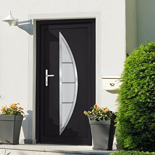 Willood Haustür mit Handgriff-Set 3 Schlüssel Montageset Nebeneingangstür Kellertür Eingangstür Außentür Wohnungstür Tür Anthrazit 98x190 cm PVC Anthrazit außen/Weiß innen Links Türgriff