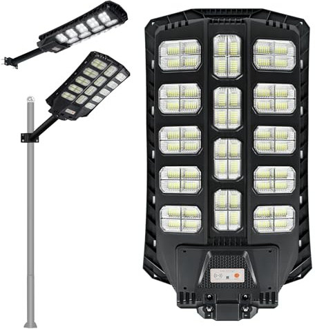Aufun 400W Straßenlampe Solar Wegeleuchte LED Straßenlaterne mit Lichtsteuerung und Motion Sensor Akku Wasserdicht IP65, Super hell 1056 LEDs Dämmerung bis zum Morgengrauen mit Fernbedienung