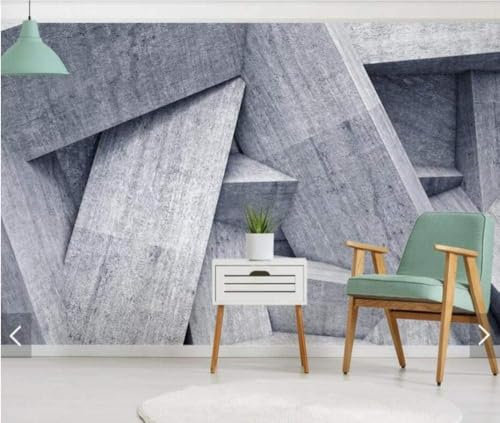 Tzxztt Graue Geometrische Steinfliesen Moderne 3D Tapete Geprägte Seide Neutrale Töne Material Ideal Für Wohnzimmer Schlafzimmer-300cm×210cm