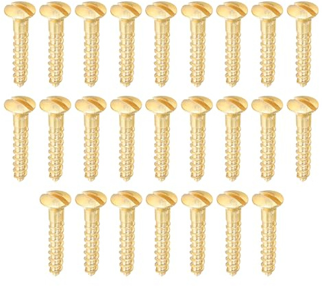 PATIKIL M3 x 16mm Slotted Wood Screw, 25 Pack Solid Brass Oval Head Flat Head Self Tapping Screws for Wood Furniture Connecting, Gold Tone