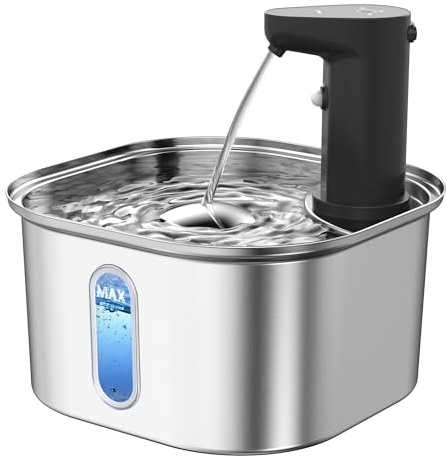 Stainless Steel Cat Water Fountain Wireless with Auto Shut-Off Pump, 108oz 3.2L 5000mah Battery Operated Cat Water Fountain Cordless, Automatic Water Dispenser with Motion Sensor for Cats
