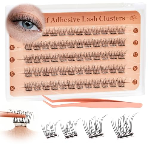 Higu clace Self -Adhesive-Cluster-Lashes Natural Look, Pre-Glued-Eyelashes D Curl Mix 10-12mm, 60 Pcs Pre Glued Lash No Glue Deeded, Press on Lashes Easy to Use(Natural Y)