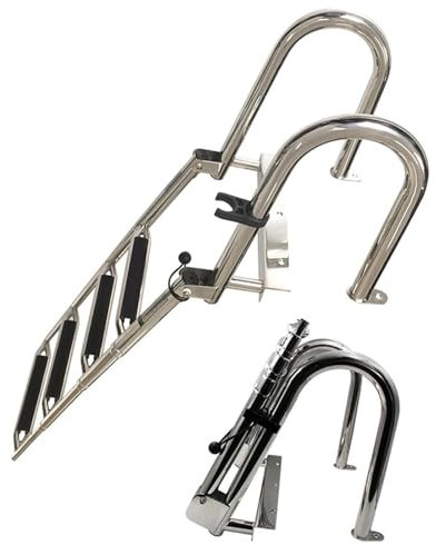 ZEEKYFOR 4 Steps Stainless Steel Boat Ladder Folding Docking Ladder Heavy Duty Dock Swim Pool Ladder, Heavy Duty Pool Ladder for Inground Pool,5cm/2in Wide Step