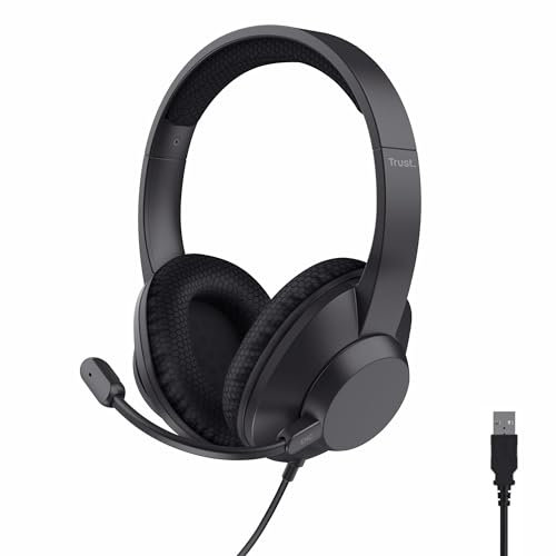 Trust Ayda Max Casque USB avec Micro ENC Antibruit Over Ear, Microphone Réduction du Bruit, 85% Plastique Recycle, Câble 1,8 m, Casque Audio PC Filaire USB-C Ordinateur Portable Teams Zoom, Noir
