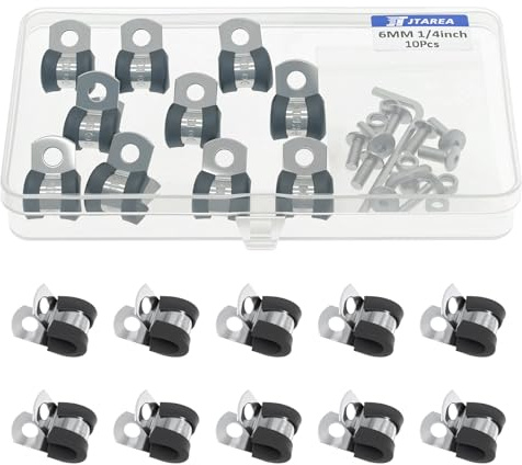 JTAREA 6MM Kabelklemme Gummi P Clips Schlauchschellen 1/4 Zoll Edelstahl Rohrschellen Kabelschellen Metallschelle P-Clips mit Schrauben