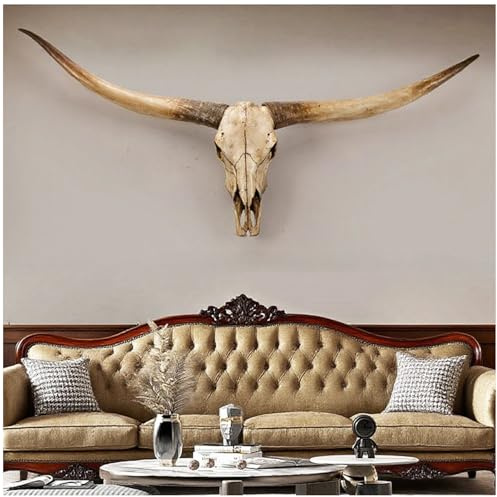 178cm Longhorn Wand-Skulpturen, Faux Longhorn Schädel Wanddekoration, Stierschädel Wanddekoration, Longhorn & Ochsenschädel Hörner für rustikalen Bauernhaus-Stil, Heim & Büro,Braun