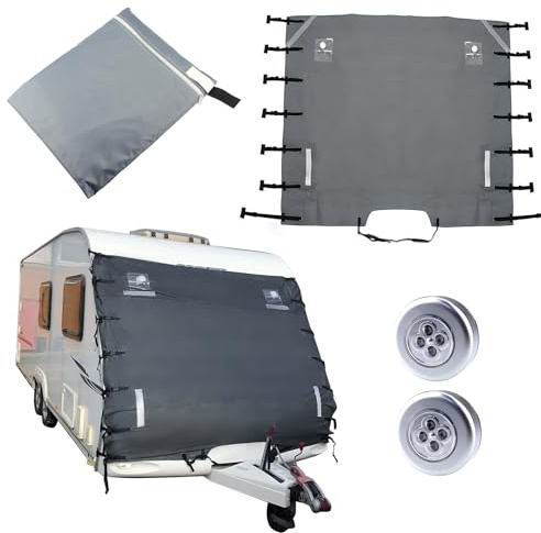 Copertura anteriore per rimorchio, universale, in tessuto Oxford 420D, impermeabile, traspirante, resistente ai raggi UV, con 2 luci di emergenza a LED, strisce riflettenti, custodia
