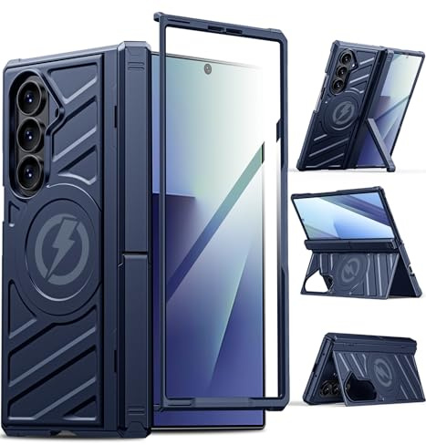 LEIAU Magnetic for Galaxy Fold 7 Case: Dual Kickstand Protective Phone Case [Compatible with MagSafe][Tempered Screen Protector] Rugged Hard 360° Full Body Cover for Samsung z Fold7 5G 2025 Blue