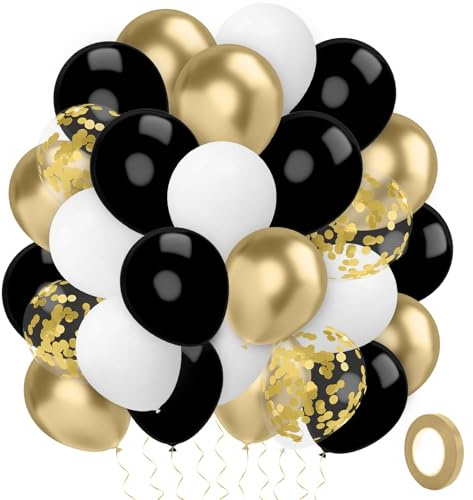 Luftballons Schwarz Goldene Konfetti Ballons Weiß 60 Stück Ballons Geburtstag 12 Zoll Geburtstagsdeko Schwarz Gold Hochzeitsdeko Goldene Hochzeit Deko Graduation Deko Taufdeko Mädchen Partydeko
