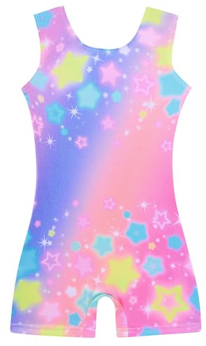 ALISISTER Gymnastikanzug für Mädchen Glitzer Trikot mit Shorts Regenbogen Ballett Turnanzug Kinder 7-8 Jahre