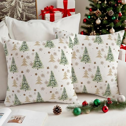 Vorysum Grün Weihnachtsbaum Kissenbezug 45x45 cm 2er Set Samt Winter Schneeflocke Weihnachtsdeko Kissenbezüge Weihnachten Dekokissen Kissenhülle für Christmas Wohnzimmer Büro Hotel