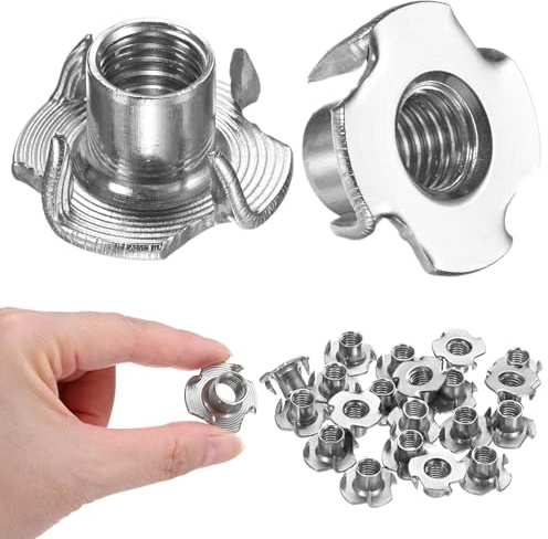 M METERXITY 20-pack M10 x 13 mm T-mutter, rostfritt stål 4-delad tee-mutter gängad insats för trä/bergsklättringshåll/möbler, korrosionsbeständiga fästelement