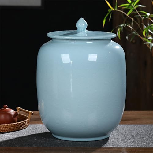 Large Ceramic Rice Dispenser Sealed Grain Storage Jar for Cereal Flour Sugar & Coffee 25kg Capacity Kitchen Container with Lid Blue Rice Cylinder